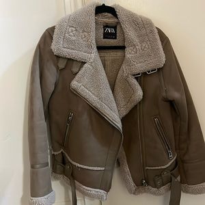 Zara brown oversized teddy coat